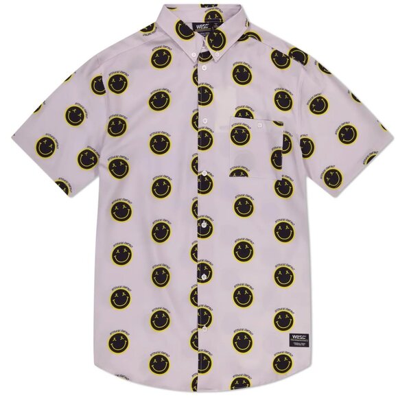Mens Womens WeSC Oden Button Up Shirt HAPPY Smiley Face Size Sm Med L XL XXL NWT - Picture 1 of 2